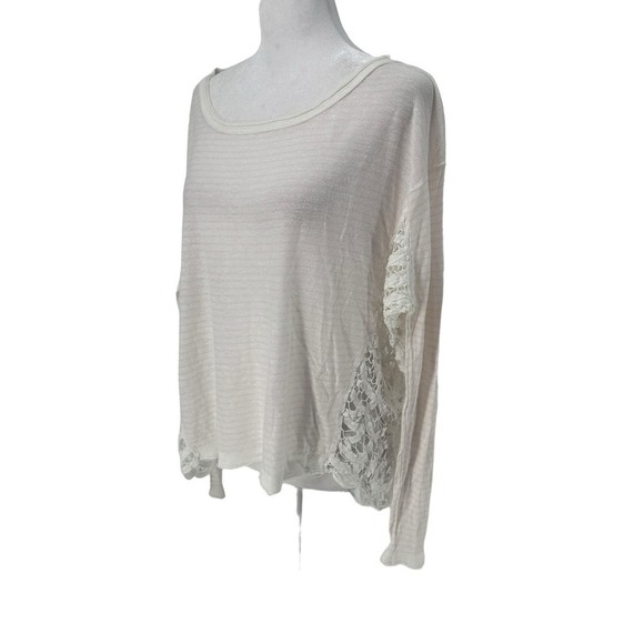 Free People Womens Pullover Sweater White Crochet Top Scoop Neck Knit Size M - Picture 1 of 9